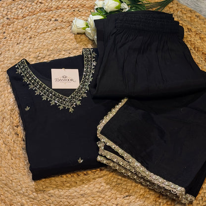 Black Mul Chanderi 3-Piece Suit