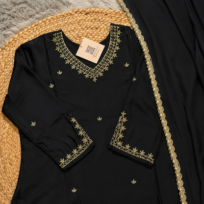 Black Mul Chanderi 3-Piece Suit