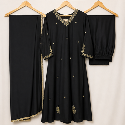 Black Mul Chanderi 3-Piece Suit