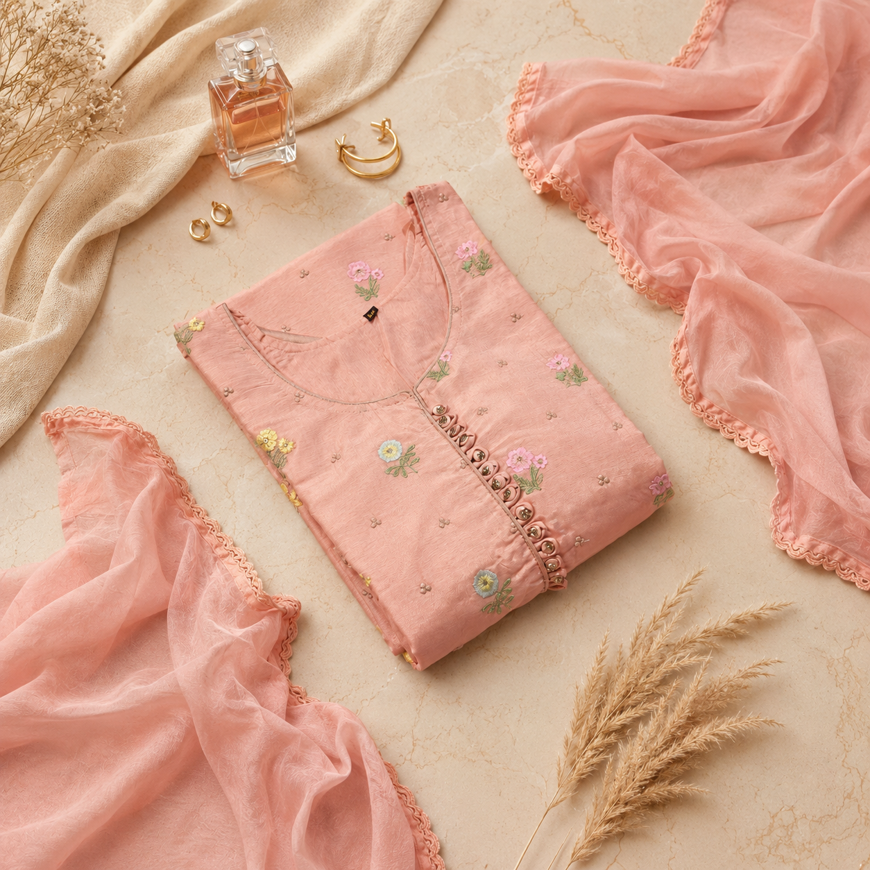 dastoor.in__-Mal Chanderi Pestal Peach Embroidered Suit